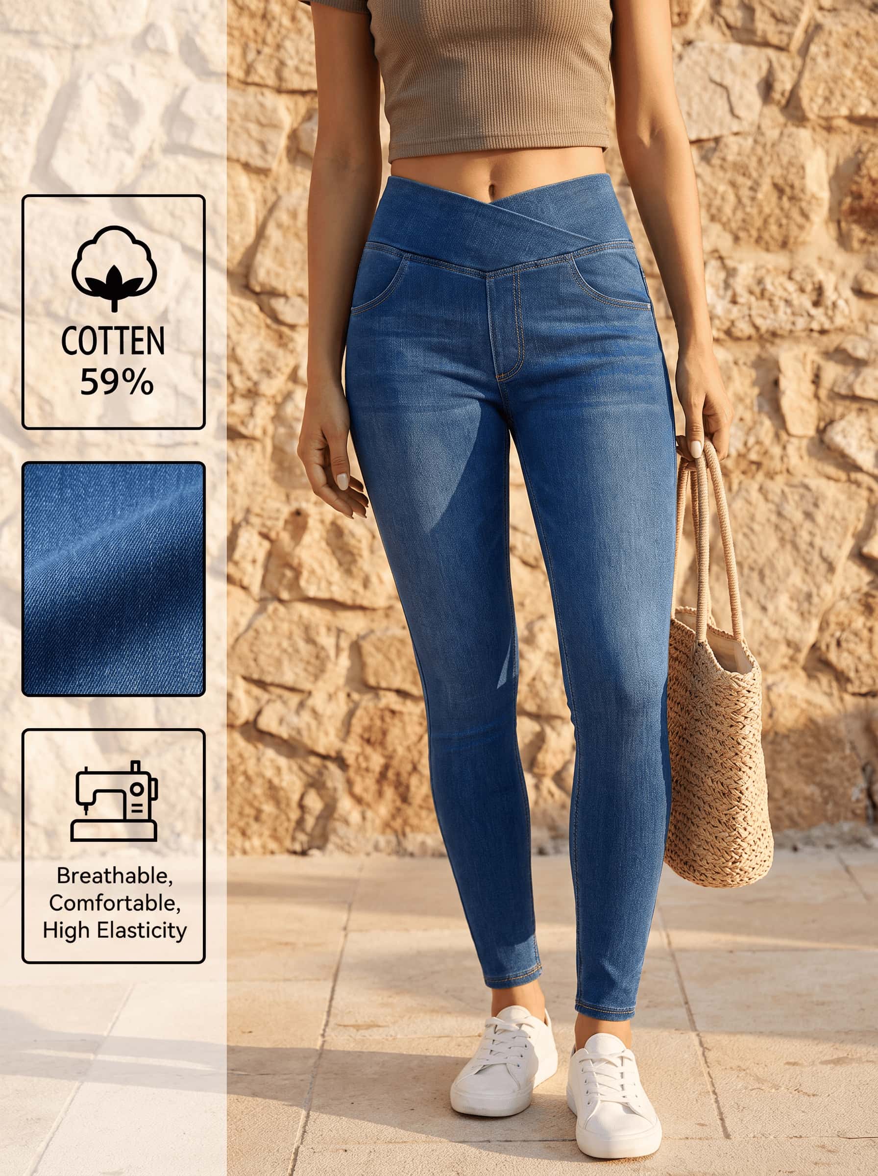 Skinny Jeans Ripped - Jeans ajustados de cintura cruzada para
