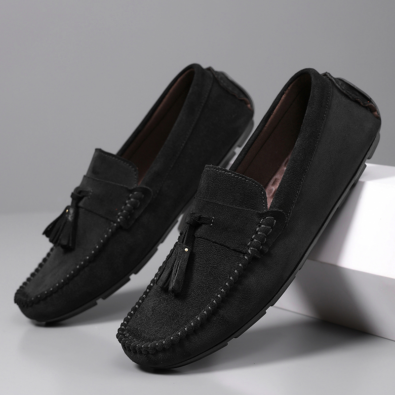 Suede Loafers Men - Mocasines Clásicos con Borlas para Hombre,