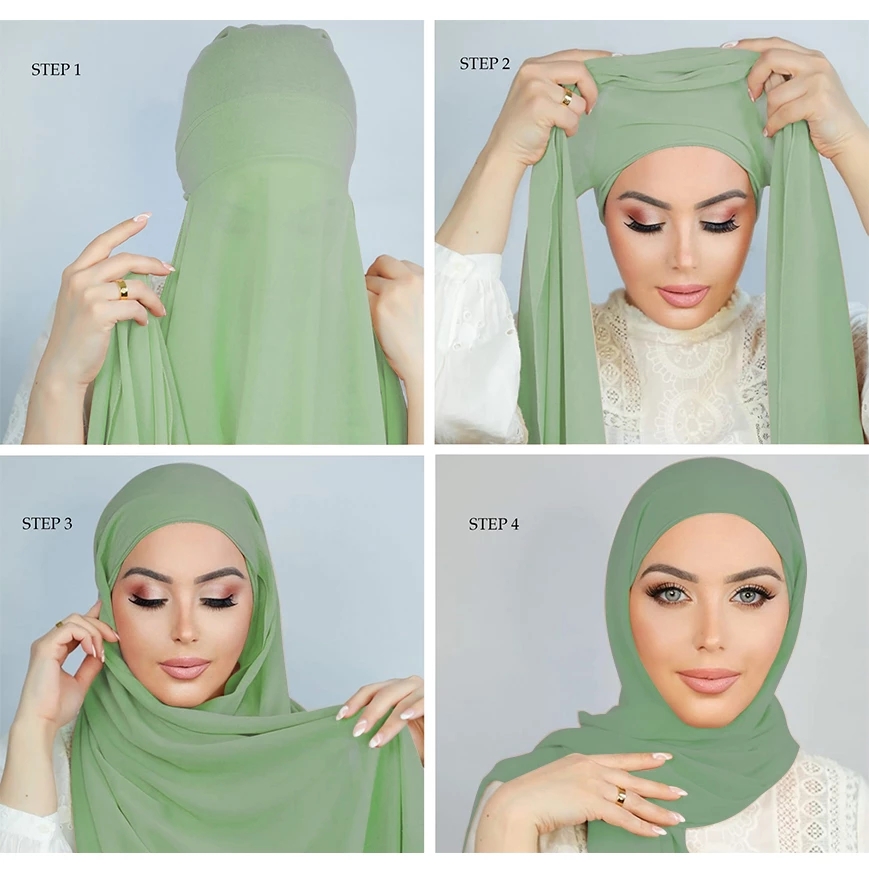 Beanie Winter Hat - Hijab musulmán de gasa con gorro,