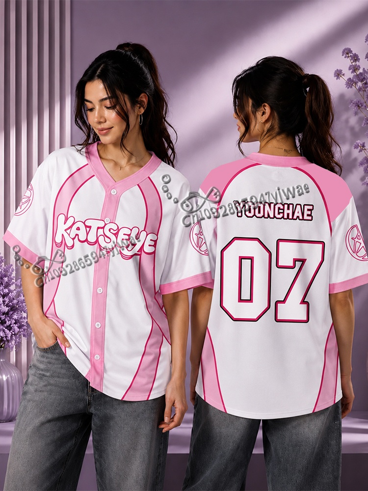 Mens Fashion Baseball Jersey - Camiseta de Béisbol Candy Pink Katseye