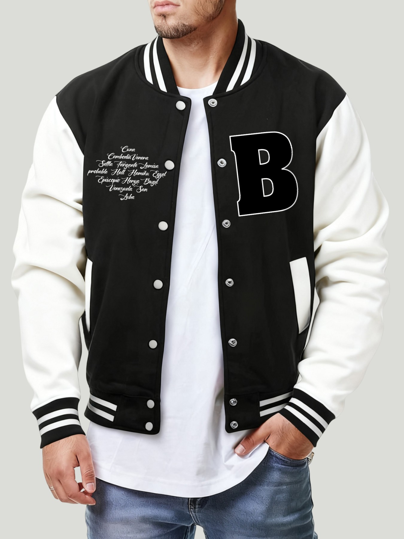 Mens Fashion Baseball Jersey - Chaqueta con estampado de varios lugares