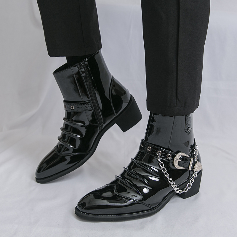 Men Fashion Elegant - Botas altas informales con cremallera lateral