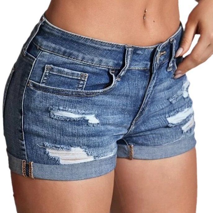 Shorts de mezclilla de cintura - Skinny Jeans Ripped reseña y precio