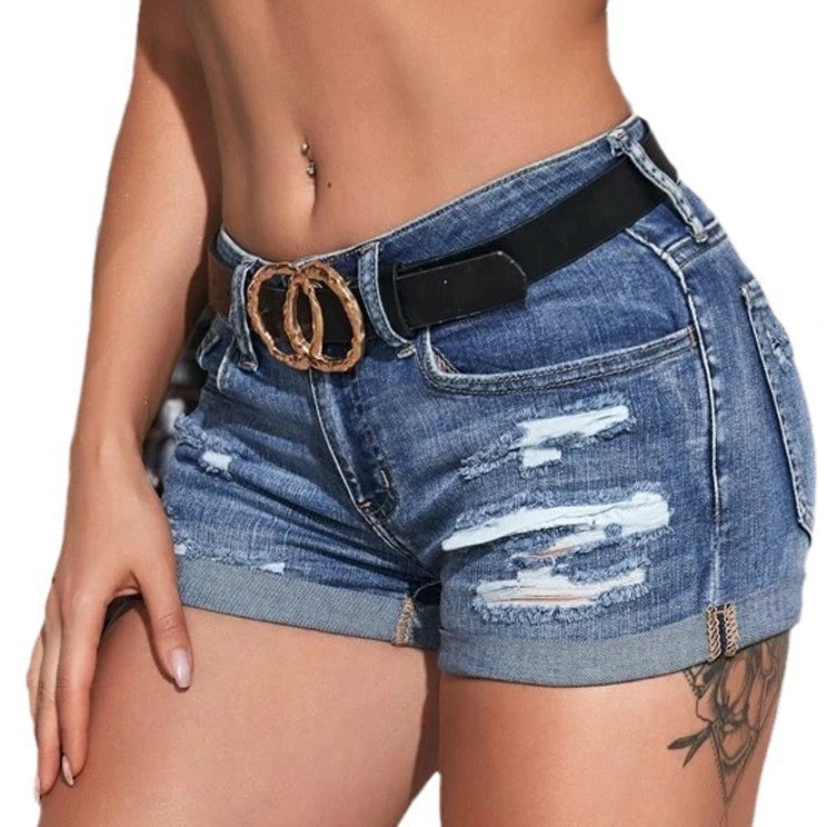 Shorts de mezclilla de cintura - Skinny Jeans Ripped reseña y precio