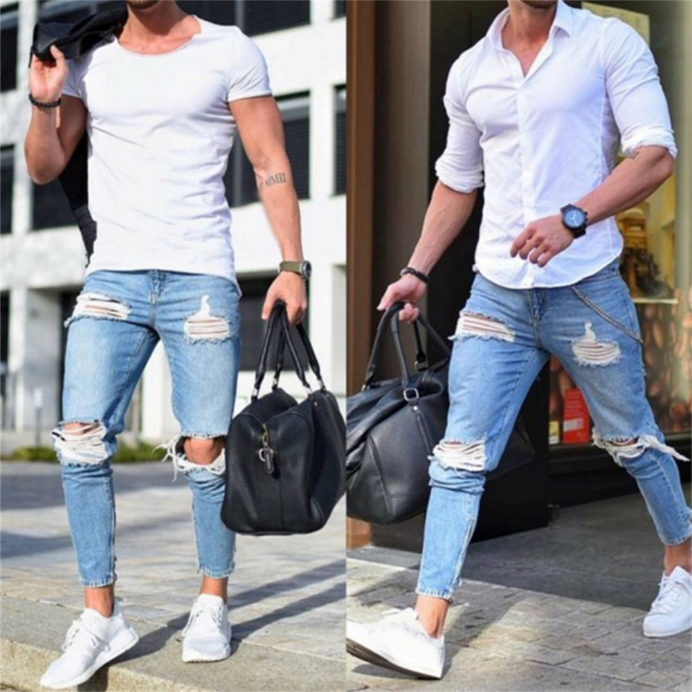 Ropa de calle, pantalones vaqu - Skinny Jeans Ripped reseña y precio