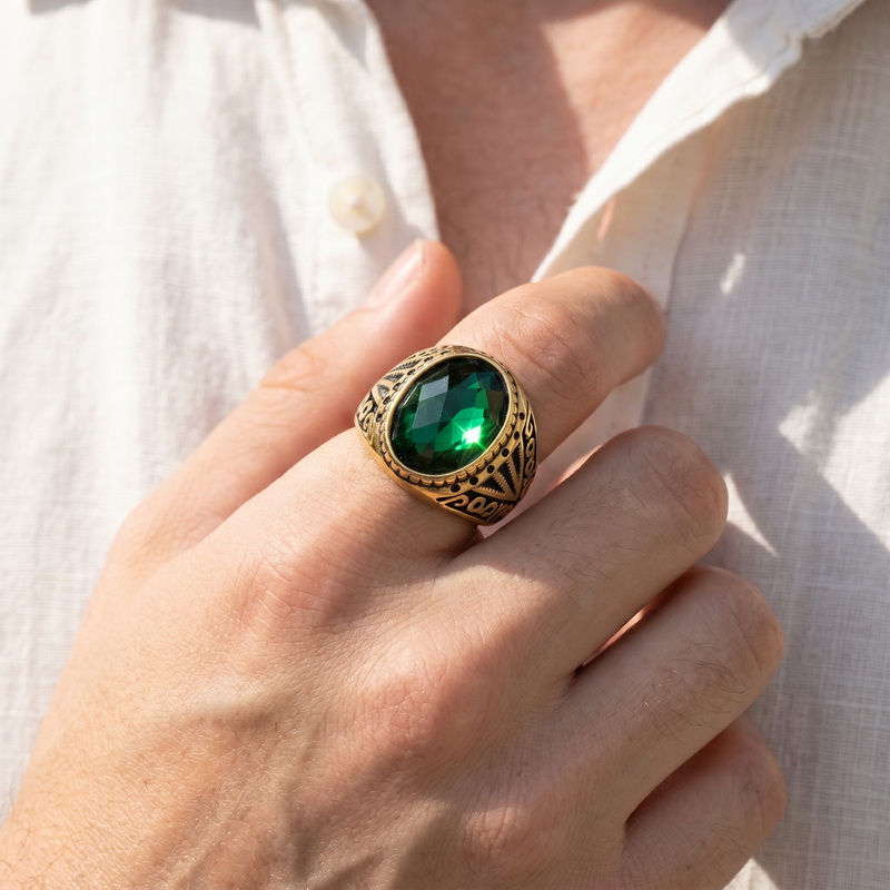 Anillo Retro Verde de Alta Cal - Men'S Fashion Lk reseña y precio