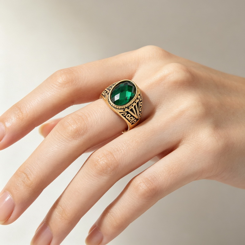 Anillo Retro Verde de Alta Cal - Men'S Fashion Lk reseña y precio